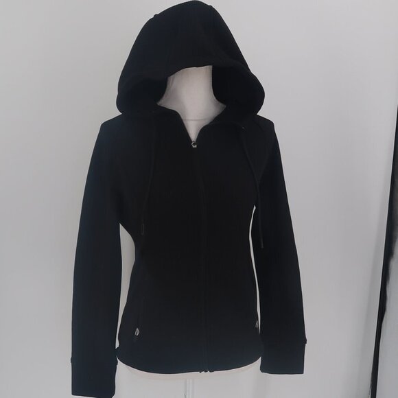 Swiss Tech Black Full Zip Hoodie Ribbed Style Size XS - Picture 1 of 10